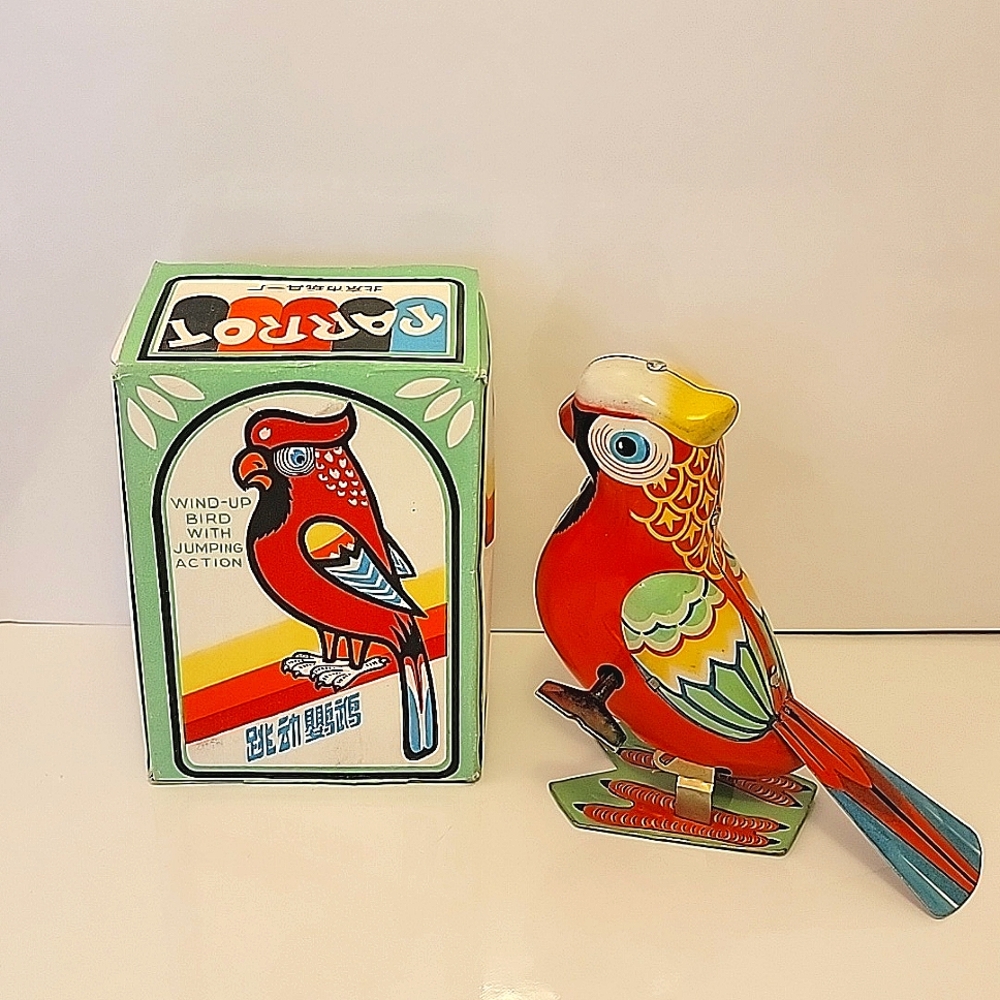 Vintage Wind Up Parrot Tropical Bird Toy